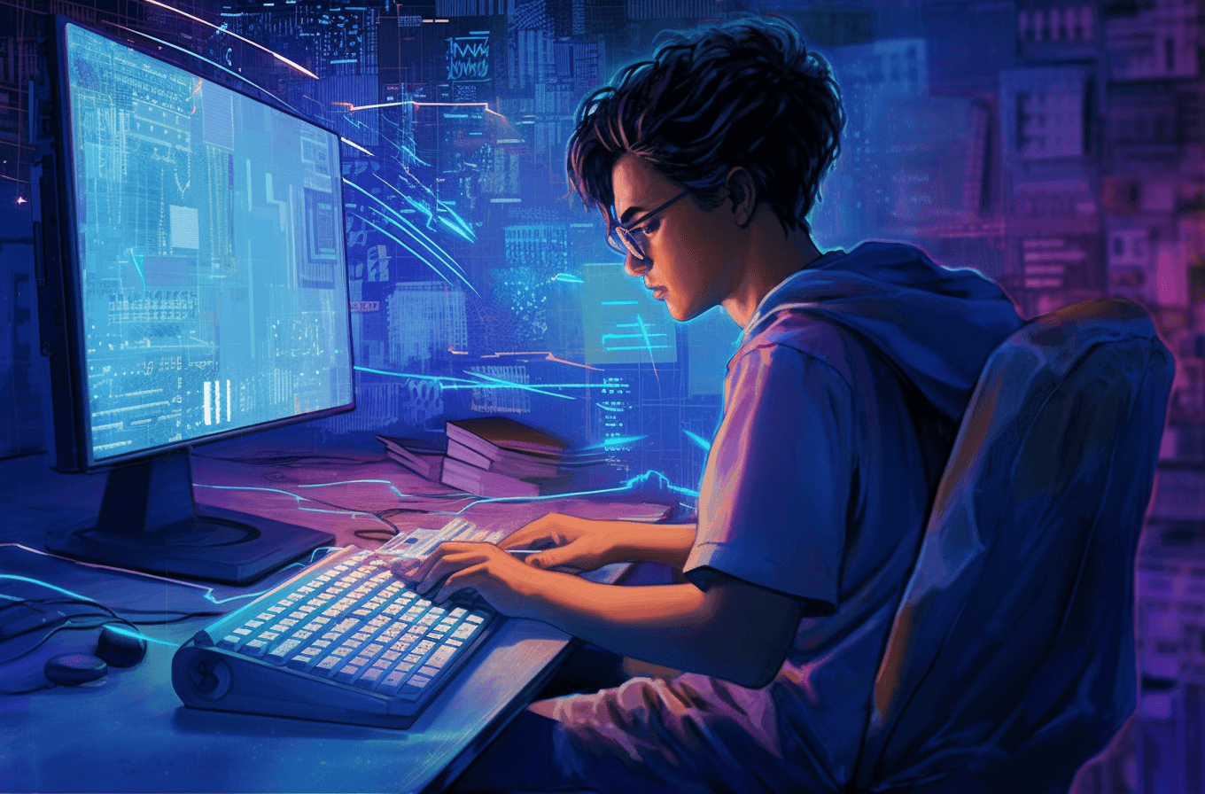 Girl programming at computer