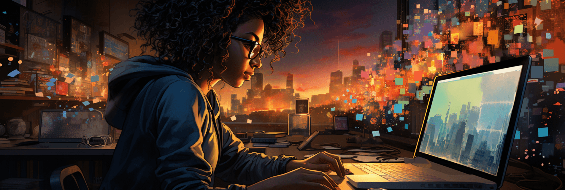 Female programmer working on code